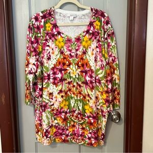 CJ Banks Christopher & Banks Vibrant Floral Cardigan 3X Plumerias Hawaii Travel